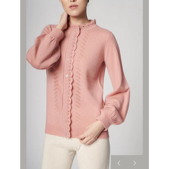 Madeleine Thompson Women’s Cashmere Wool Hawthorne Cardigan Pink M Scalloped - Picture 8 of 8